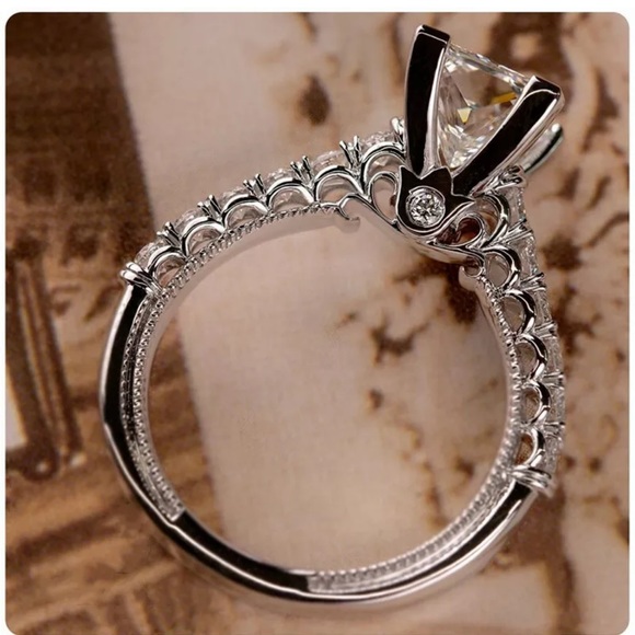 925Silver Wedding Ring Princess Cut White sapphire - Picture 2 of 8